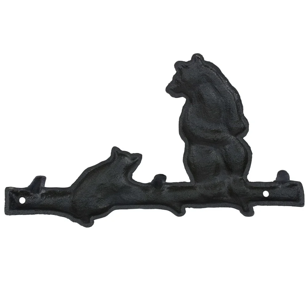 Bear and Cub Metal Cast Iron Wall Hook Rustic Cabin Lodge Decor (3 hooks)